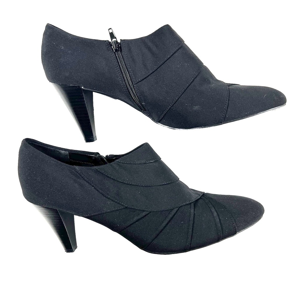 Impo‎ Booties Shooties Women's 10 Black Stretch Fabric Elastic Zip Heels